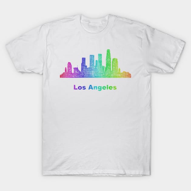 Rainbow Los Angeles skyline T-Shirt by DavidZydd